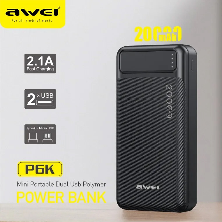 Awei P6K 20000mAh Double USB Output Power Bank